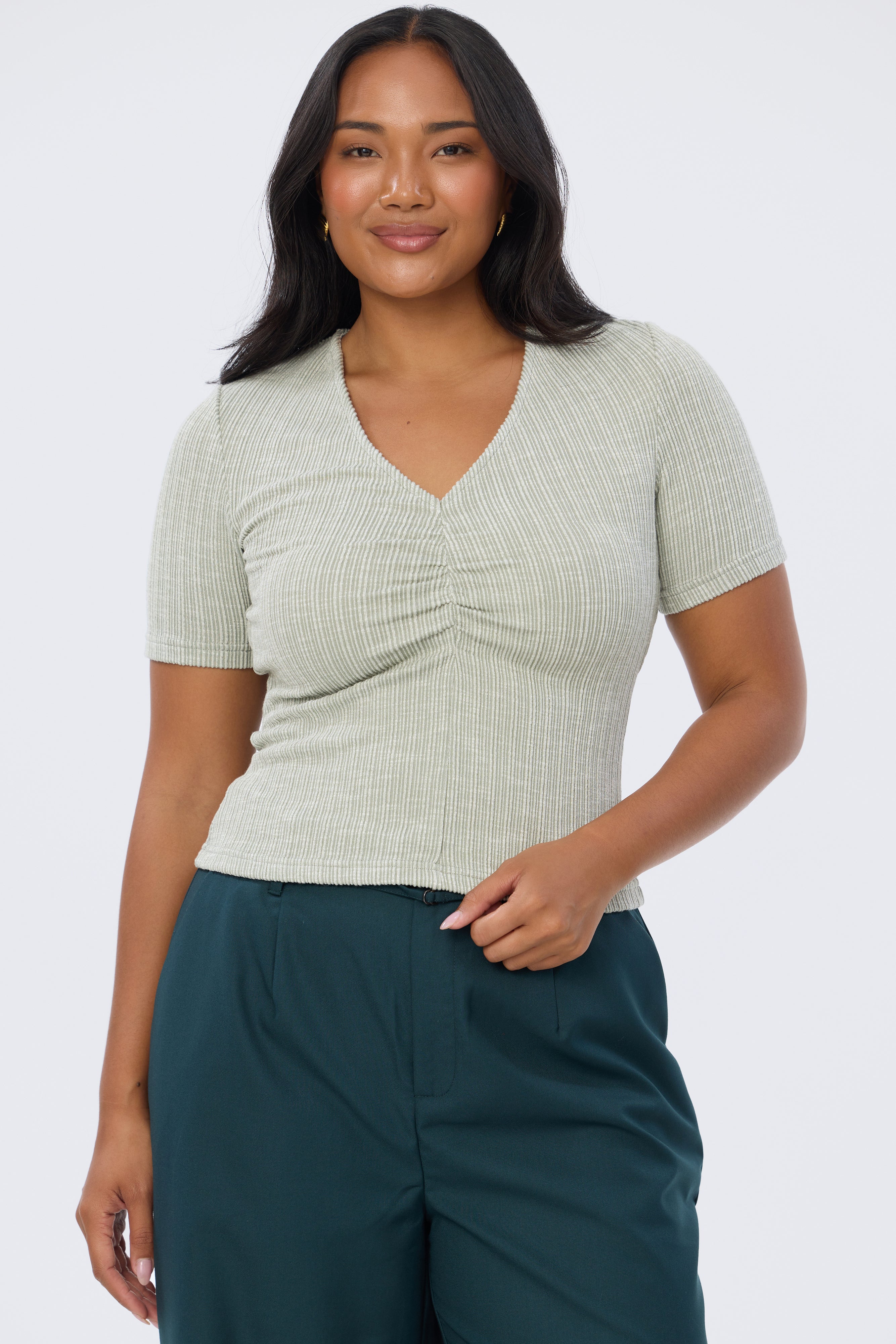 Gathered V Neck Top